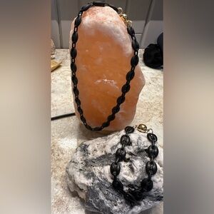 Melania Clara Black Chain Necklace & matching bracelet-Enamel w/ magnet closures